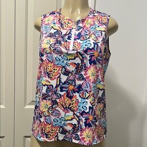 Pink and Purple Sleeveless Blouse with Mandarin Collar  By Stella Parker